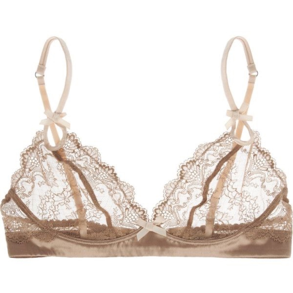 Elle MacPherson Intimates Obsidian Rita Underwire Lace Silk Bra in Cream and Tan